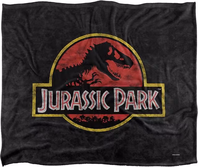 Trevco Jurassic Park Classic Logo Super Soft Fleece Throw Blanket, White, W/D/H: 152 x 127 cm – 1