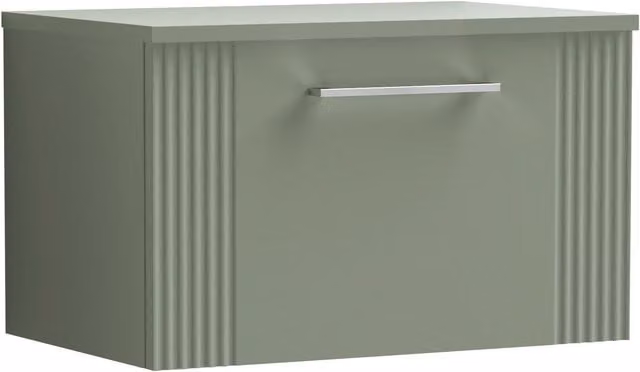 Balterley Modern Wall Hung 1 Drawer Vanity Unit with Colour Match Worktop, Green, Width: 60 cm