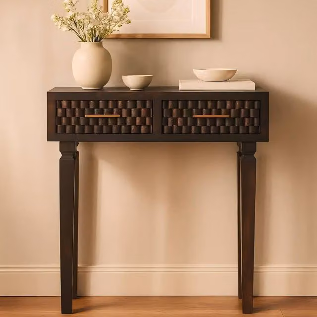 STILVORA Modern Round Mango Wood Console Table in Brown