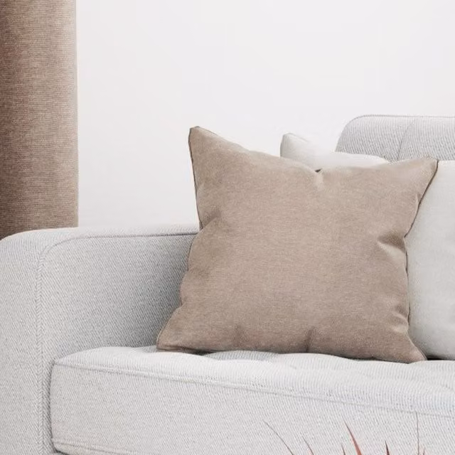 Terrys Plain Chenille Square Filled Cushion in Sand and Brown, W x D: 43 x 43 cm