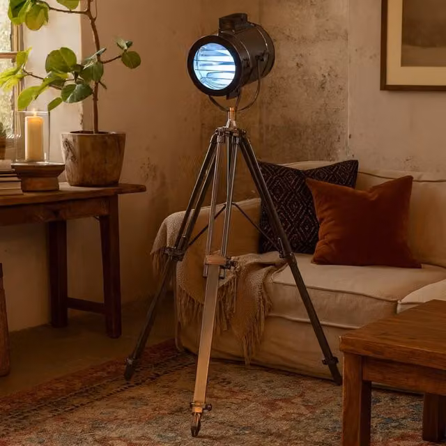 Wyld Haus Modena Chrome Tripod Spotlight Floor Lamp in Metallic Silver