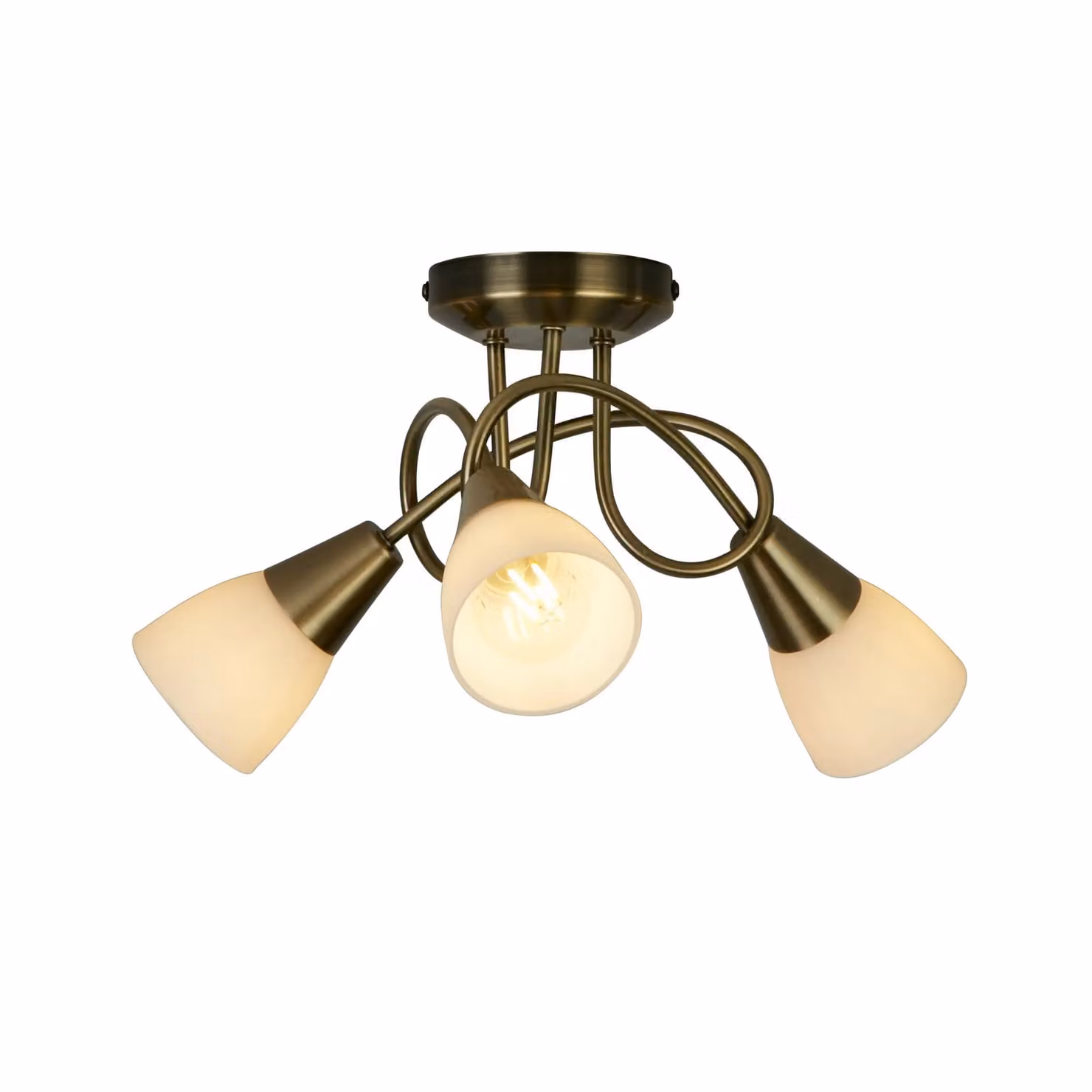 Lighting Collection Antique Brass 3 Light Ceiling Light in Gold and White – 2