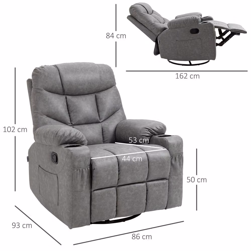 STILVORA Grey Synthetic Leather Recliner Armchair with Swivel and Manual Lever Function – 3