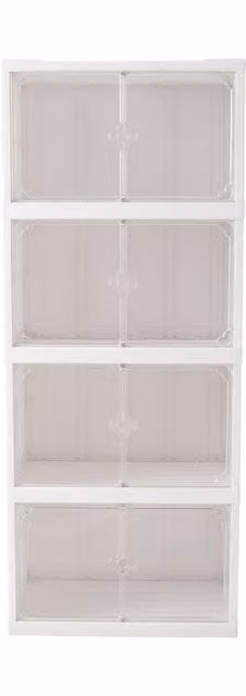 Livingandhome Minimalist White Freestanding Shoe Cabinet with Transparent Glass Doors and Internal Shelves, Width: 122 cm