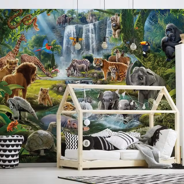 Walltastic Jungle Adventure Wall Mural, Multicolour and Green, W: 243.84 cm, H: 304.8 cm