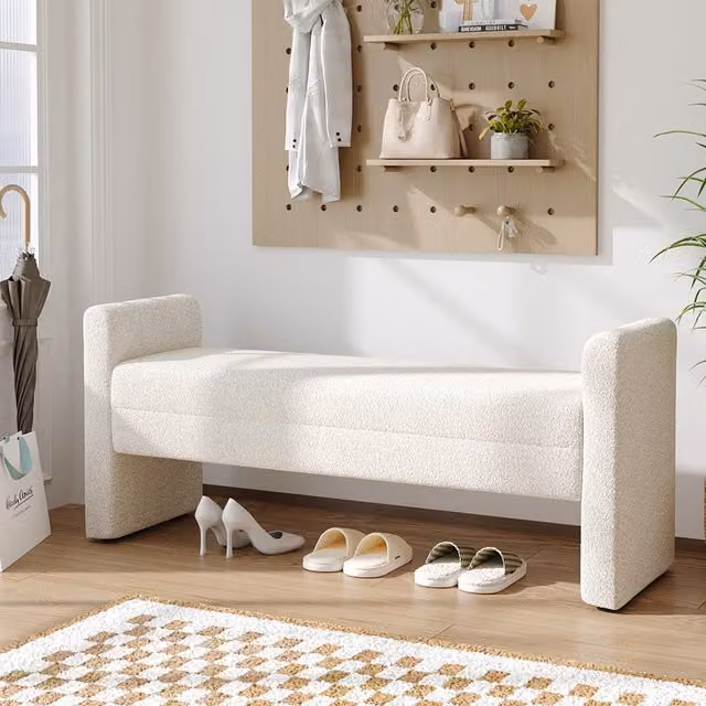 Sheonly White Bouclé Upholstered H-Shaped Bench