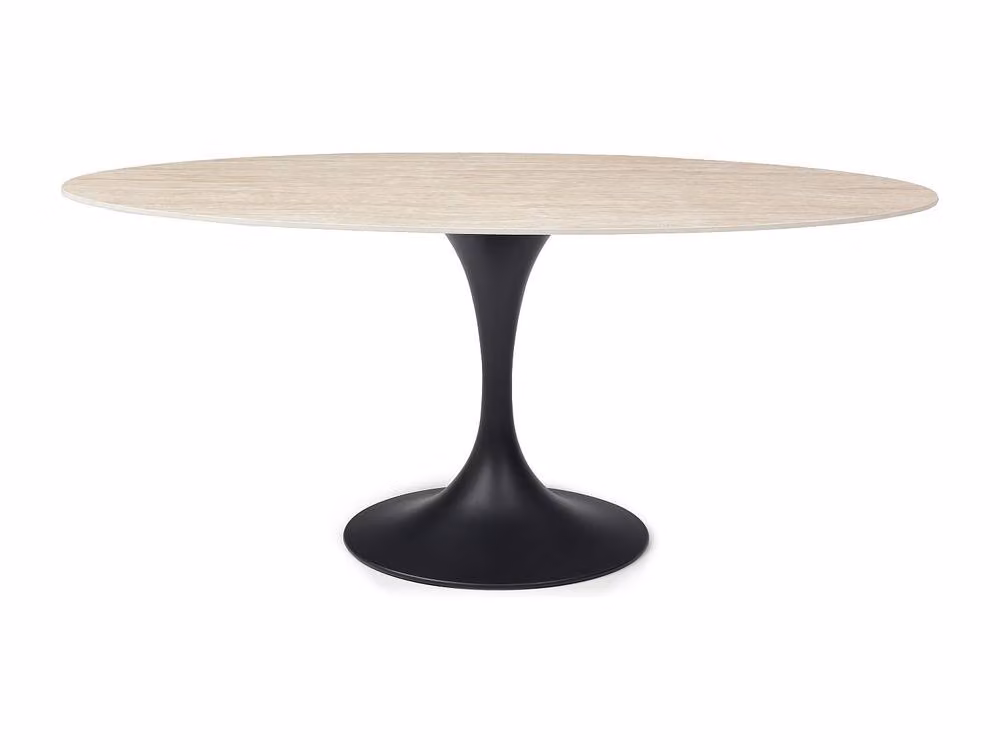 Vente-unique Oval Ceramic and Black Metal Dining Table for 8 People, Beige, W/D/H: 240 x 120 x 78 cm – 2