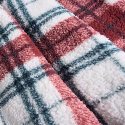 OHS Christmas Checked Sherpa Fleece Throw Blanket with Tassels, Red and Green, W/D/H: 120 x 150 cm – 6