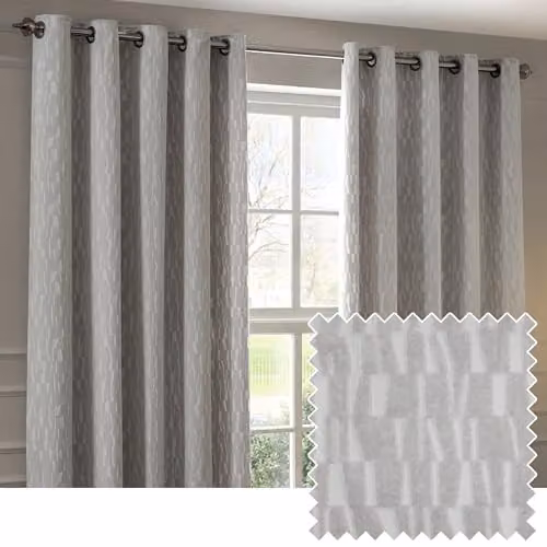Paoletti Manhattan Silver Velvet Geometric Blackout Eyelet Curtains, W: 168 cm, H: 229 cm