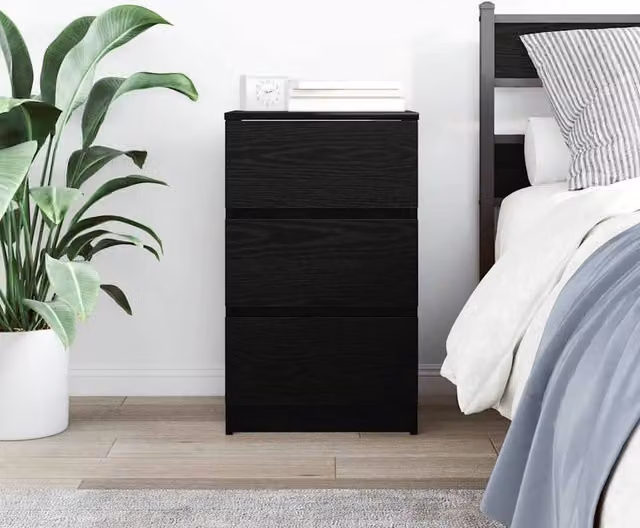 Berkfield Home Durable Bedside Cabinet with 3 Drawers, Black, W/D/H: 39 x 35 x 65 cm