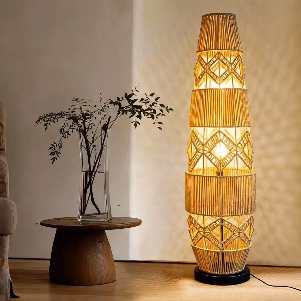 Kelvenix Vintage Retro Rattan Floor Lamp in Brown and Beige – 4