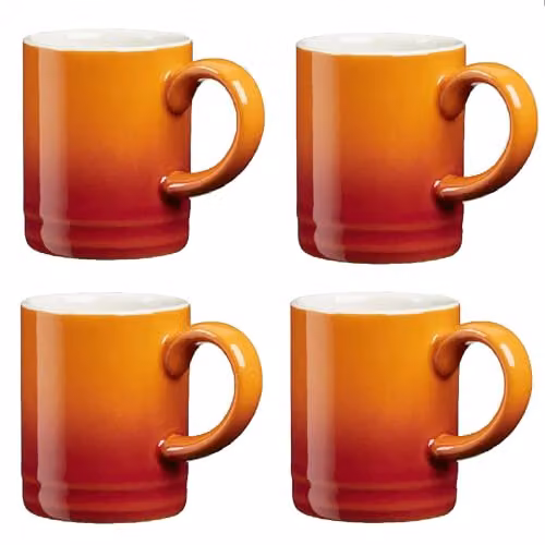 Cooks Professional 4 Piece Espresso Coffee Cup Set, Orange Stoneware, 100ml Capacity – 3