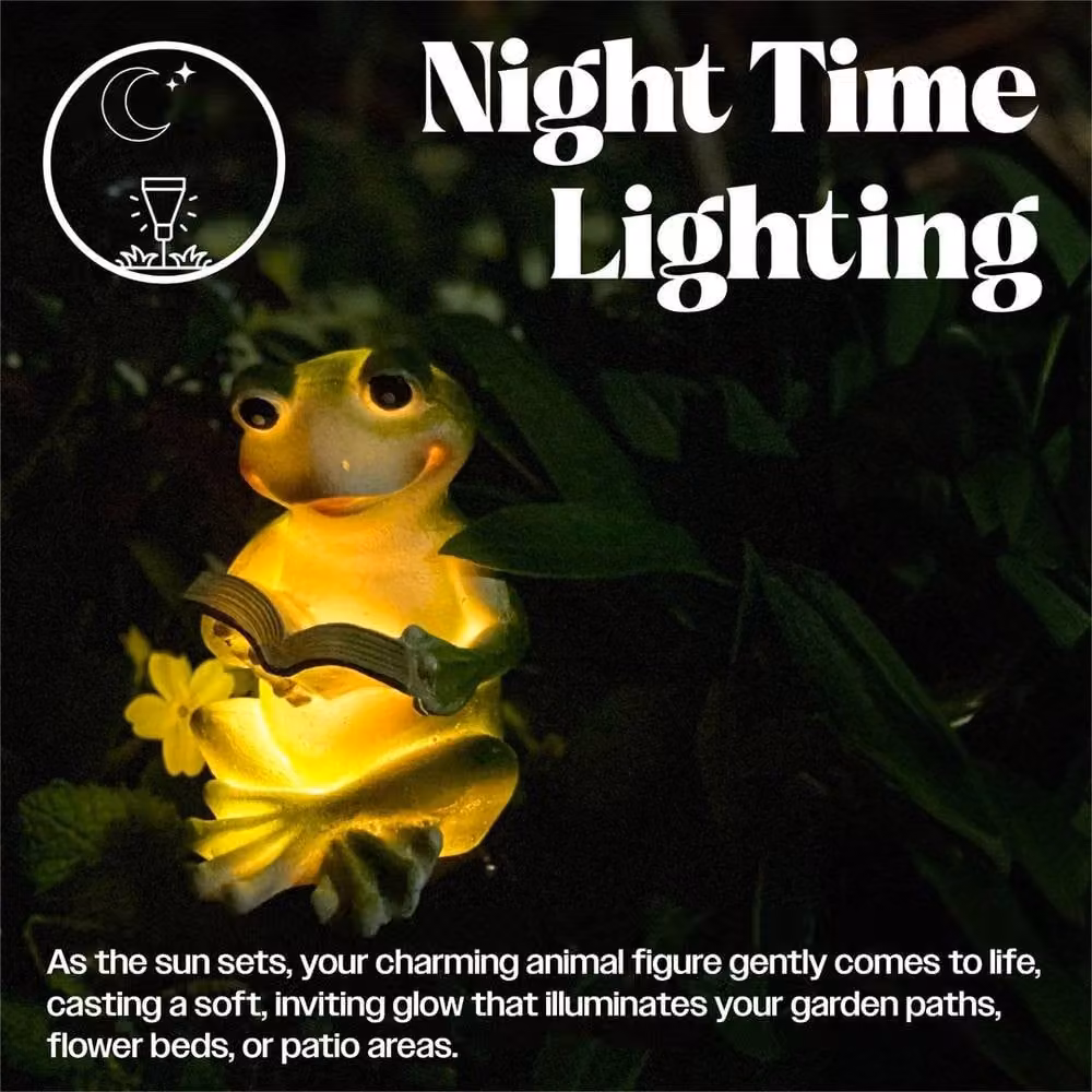 NESTLUNE LED Solar Frog Garden Stake Light, Green, H 100 cm x W 15 cm – 3