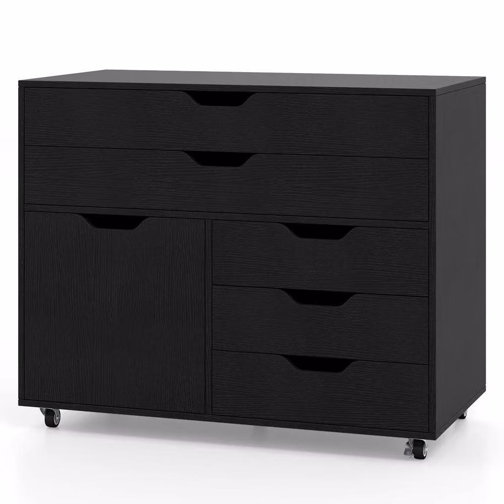 Gymax Mobile Chest of Drawers and Lateral File Cabinet with Printer Stand and Doors in Black – 2