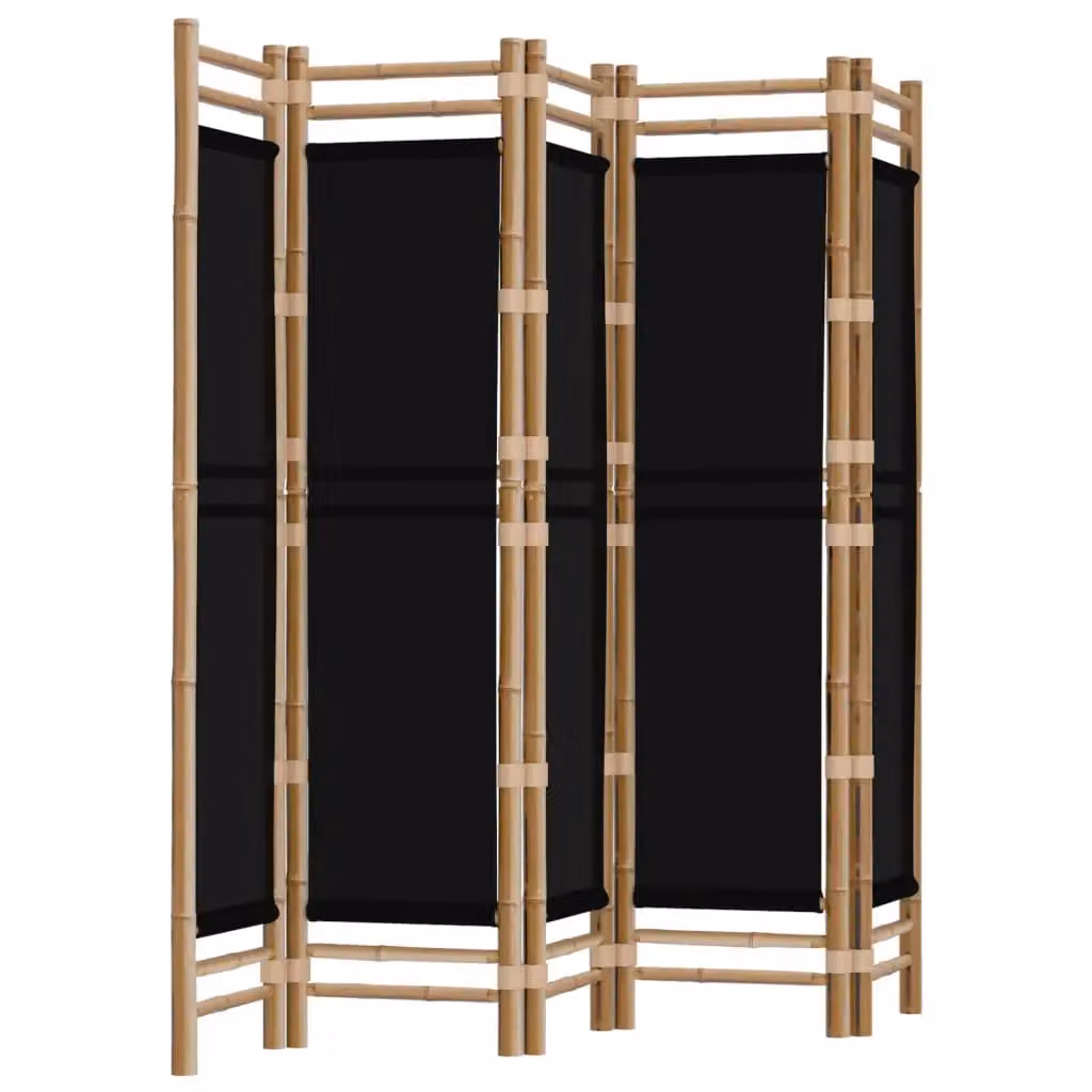 Berkfield Home 5-Panel Folding Room Divider in Black Bamboo and Canvas, 200 cm – 2