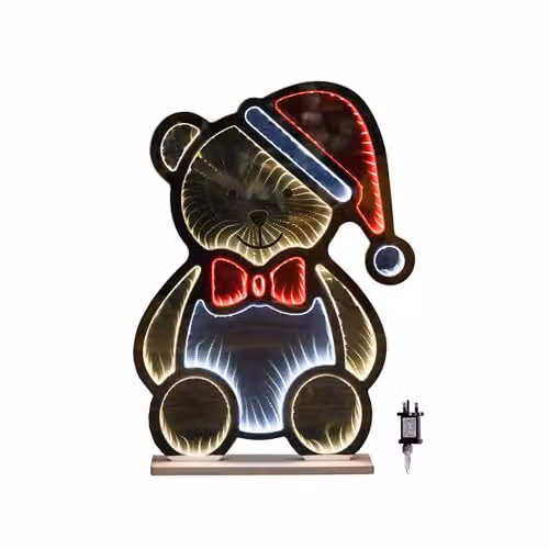 Samuel Alexander Multicolour Light Up Teddy Bear in Santa Hat Christmas Infinity Decoration with LEDs, Height: 60 cm – 3