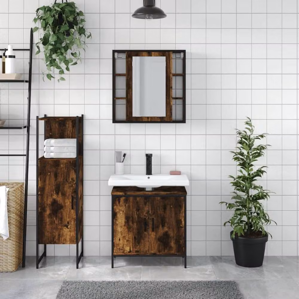 Berkfield Home 3 Piece Smoked Oak Bathroom Cabinet Set in Brown – 3