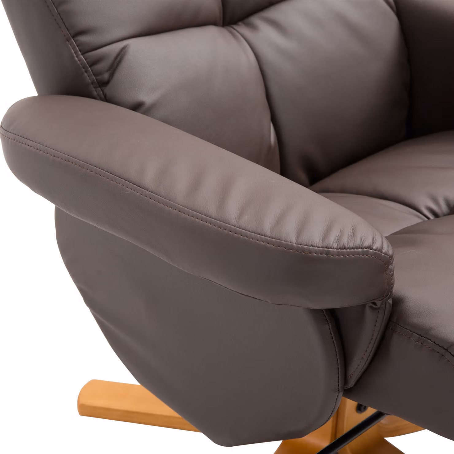 HOMCOM Brown Faux Leather Swivel Recliner Chair with Ottoman and Storage, Modern Wooden Base Armchair – 7