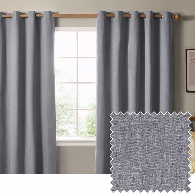 Make It A Home Blackout Textured Woven Eyelet Curtain Pair in Blue/Grey, Width: 229 cm