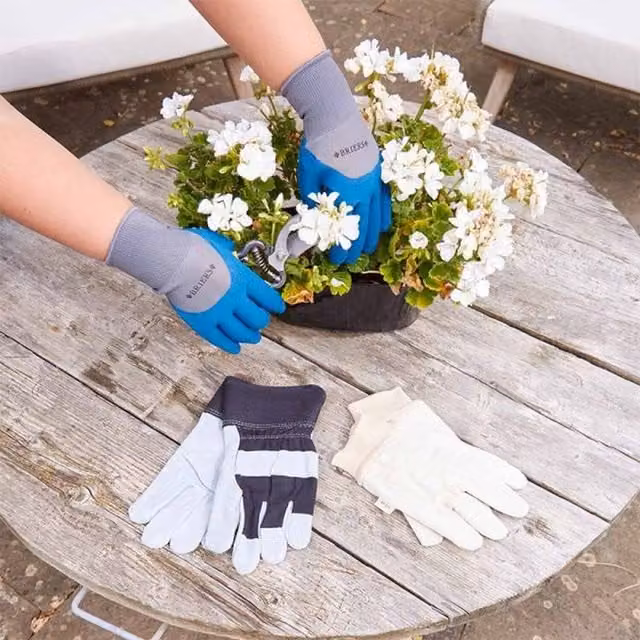 Garden Mile Heavy Duty Multi Use Leather Gardening Gloves, Pack of 3, Grey and Multicolour