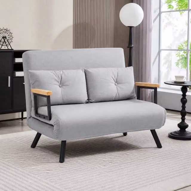 STILVORA Grey Velvet Double Sofa Bed with Click-Clack Convertible Design and Scatter Cushions, W/D/H: 140 x 200 cm – 1