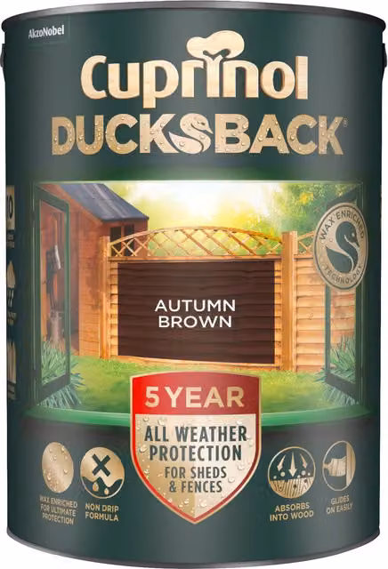 Cuprinol Ducksback Timbercare Wood Paint in Brown and Red
