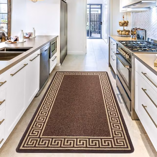 Smart Living Non-slip Striped Gel Door Mat in Brown and Beige, W: 80 cm, L: 300 cm