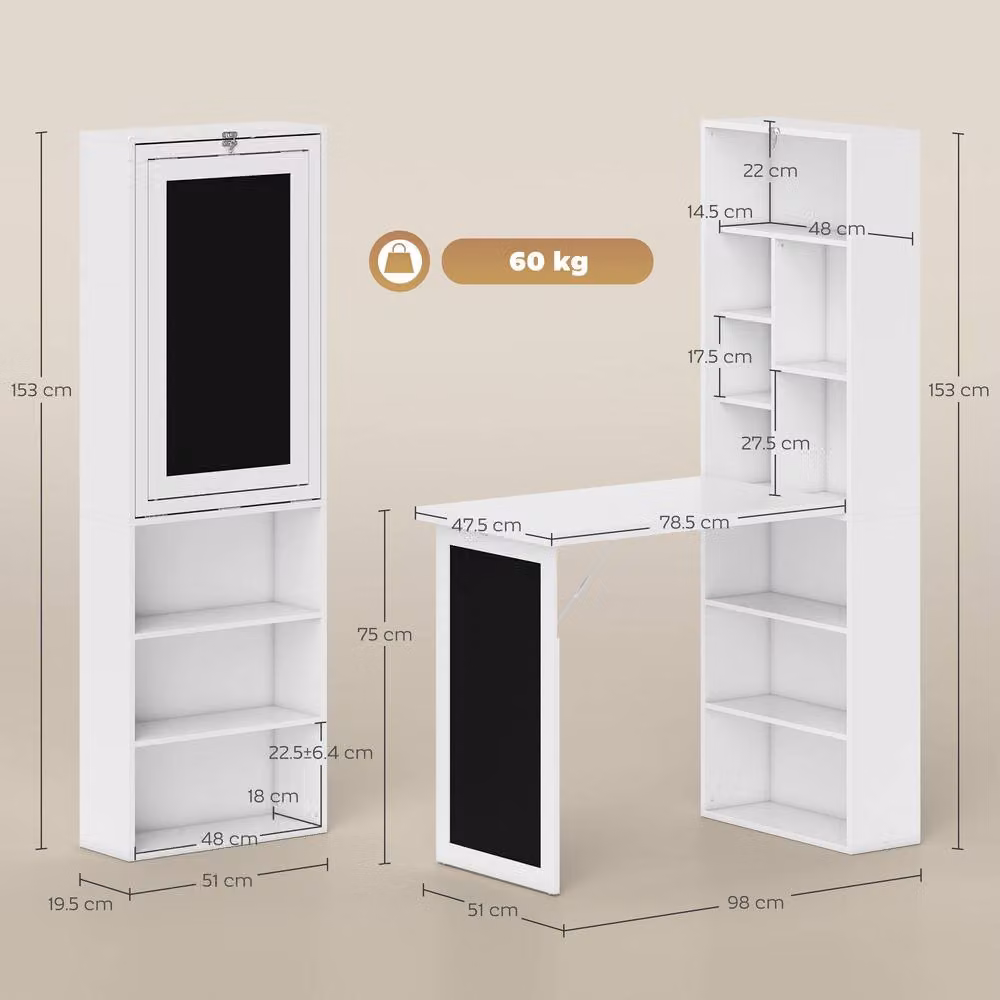 ERGOVEXA 3-in-1 Fold-Out Wall Mounted Floating Writing Desk in White – 2