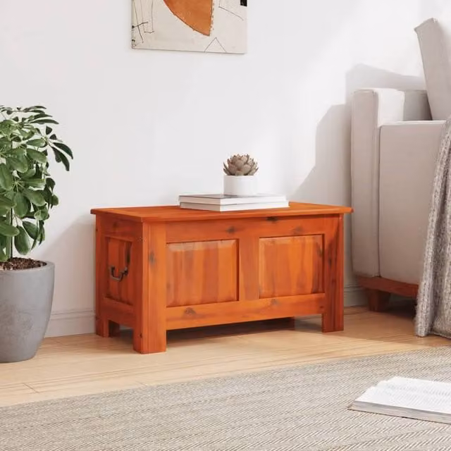 Berkfield Home Brown Acacia Wood Storage Chest with Lid, W/D/H: 76 x 37 x 35 cm
