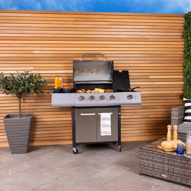 Charles Bentley Melbourne 4 Burner Premium Gas BBQ with Side Burner in Silver Stainless Steel