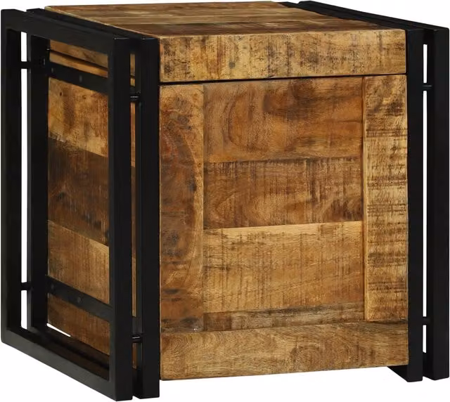 Berkfield Home Rustic Brown Solid Mango Wood Storage Box W/D/H: 40 x 40 x 40 cm