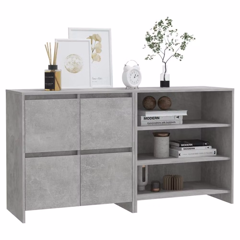 Berkfield Home 2 Piece Modern Sideboard in Concrete Grey Engineered Wood – 2