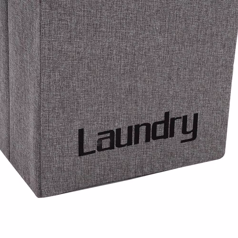 Garden Sanctuary Grey Fabric Folding Laundry Basket Hamper with Lid and Handles – 5