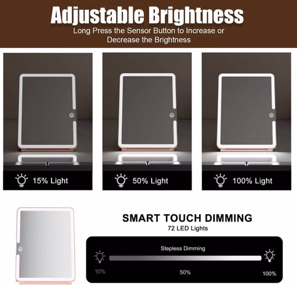 ATEK Rechargeable Portable Travel Makeup Mirror, Rotating Foldable Tabletop Cosmetic Mirror in Pink – 4