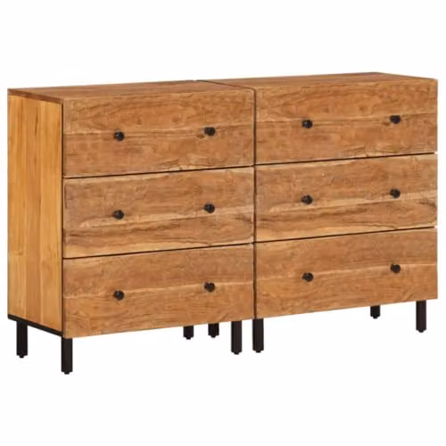 vidaXL Set of 2 Acacia Wood Side Cabinets, Brown, W: 60 cm, D: 33 cm, H: 75 cm – 1