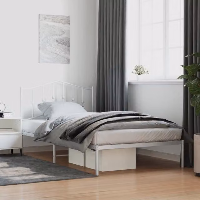 Berkfield Home Metal Bed Frame with Headboard, White, W/D/H: 100 x 200 cm – 1