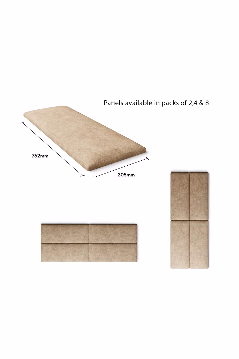 Aspire EasyMount Modular DIY Wall Mounted Upholstered Headboard Panels in Beige Kimiyo Linen Fabric, Pack of 8, W/D/H: 30.5 x 4.0 x 30.5 cm – 3