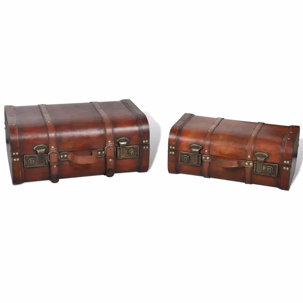 Berkfield Home Vintage Brown Lacquered Wooden Treasure Chest, 2 Piece Set – 3