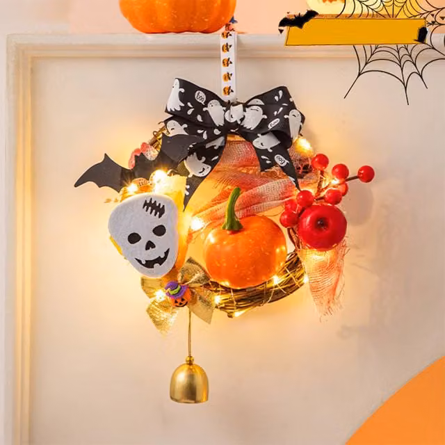 Quipulse Style 1 Halloween DIY Rattan Wreath Multicolour Round Door Hanging Ornament
