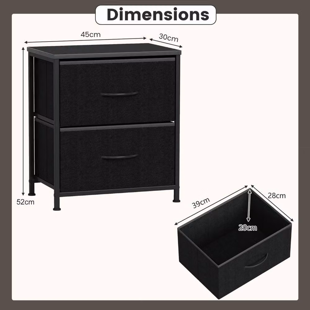 Costway Set of 2 Black Nightstands with 2 Fabric Drawers and Metal Frame – 2