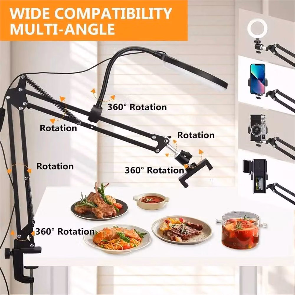 VOGREX Flexible Arm Phone Mount with Ring Light and Tripod in Black – 3