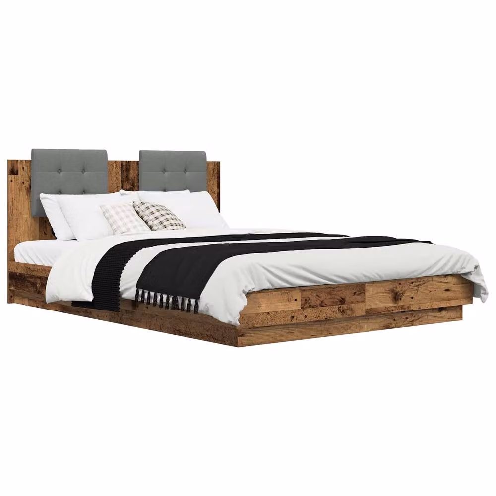 Berkfield Home Modern Bed Frame with Headboard and Under-Bed Lighting in Brown Engineered Wood, W/D/H: 140 x 200 cm – 2