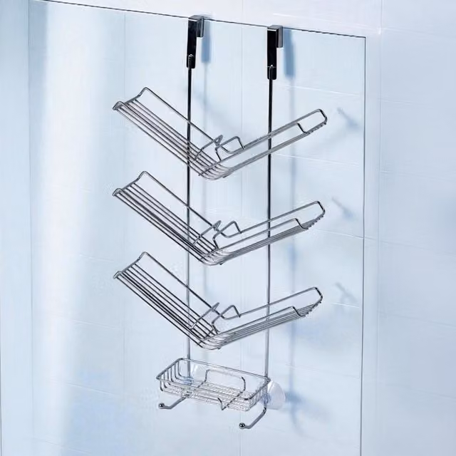 Showerdrape Atrium 3 Tier Hanging Chrome Shower Caddy in Metallic Silver