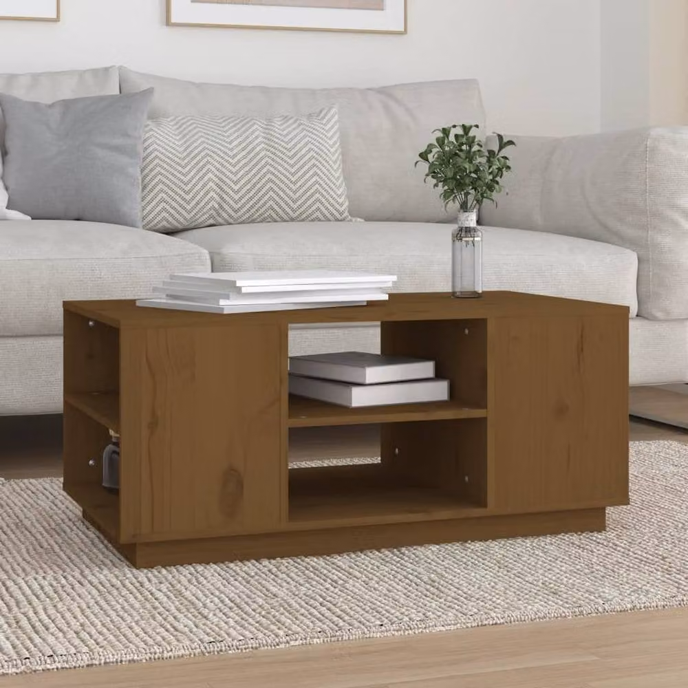 Berkfield Home Rustic Solid Wood Pine Coffee Table, Brown, W/D/H: 90 x 49 x 40.5 cm – 1