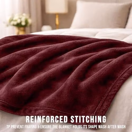 Pamposh Burgundy Flannel Fleece Throw Blanket, W/D/H: 130 x 150 cm – 5