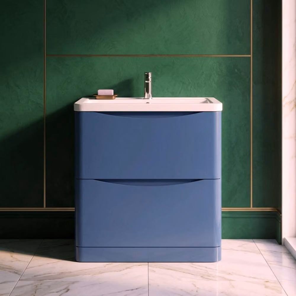 Balterley Dunwood Contemporary 2 Drawer Vanity Basin Unit, Satin Blue, W: 80 cm – 3