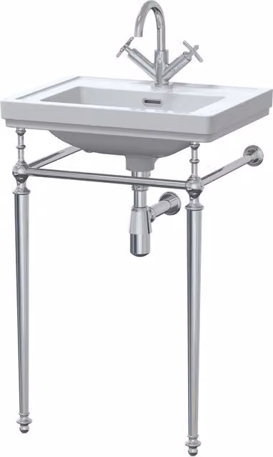 Balterley Traditional White Ceramic 1 Tap Hole Rectangular Fireclay Basin Wash Stand with Bottle Trap, Width: 500 mm