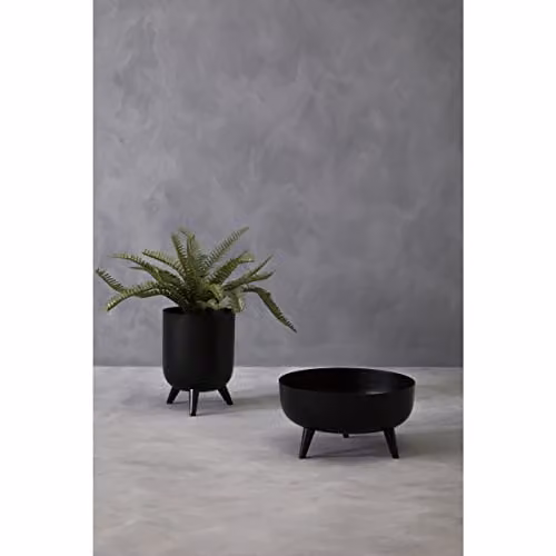 Premier Housewares Black Metal Round Planter, W: 30 cm, D: 30 cm, H: 15.5 cm – 6