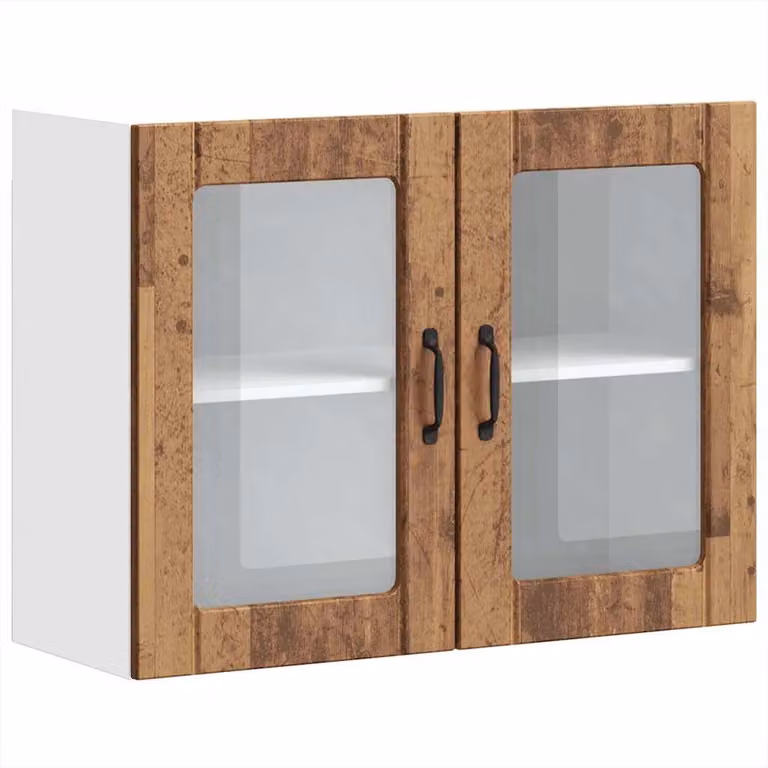 Berkfield Home Lucca Kitchen Wall Cabinet with Glass Doors in Brown Old Wood