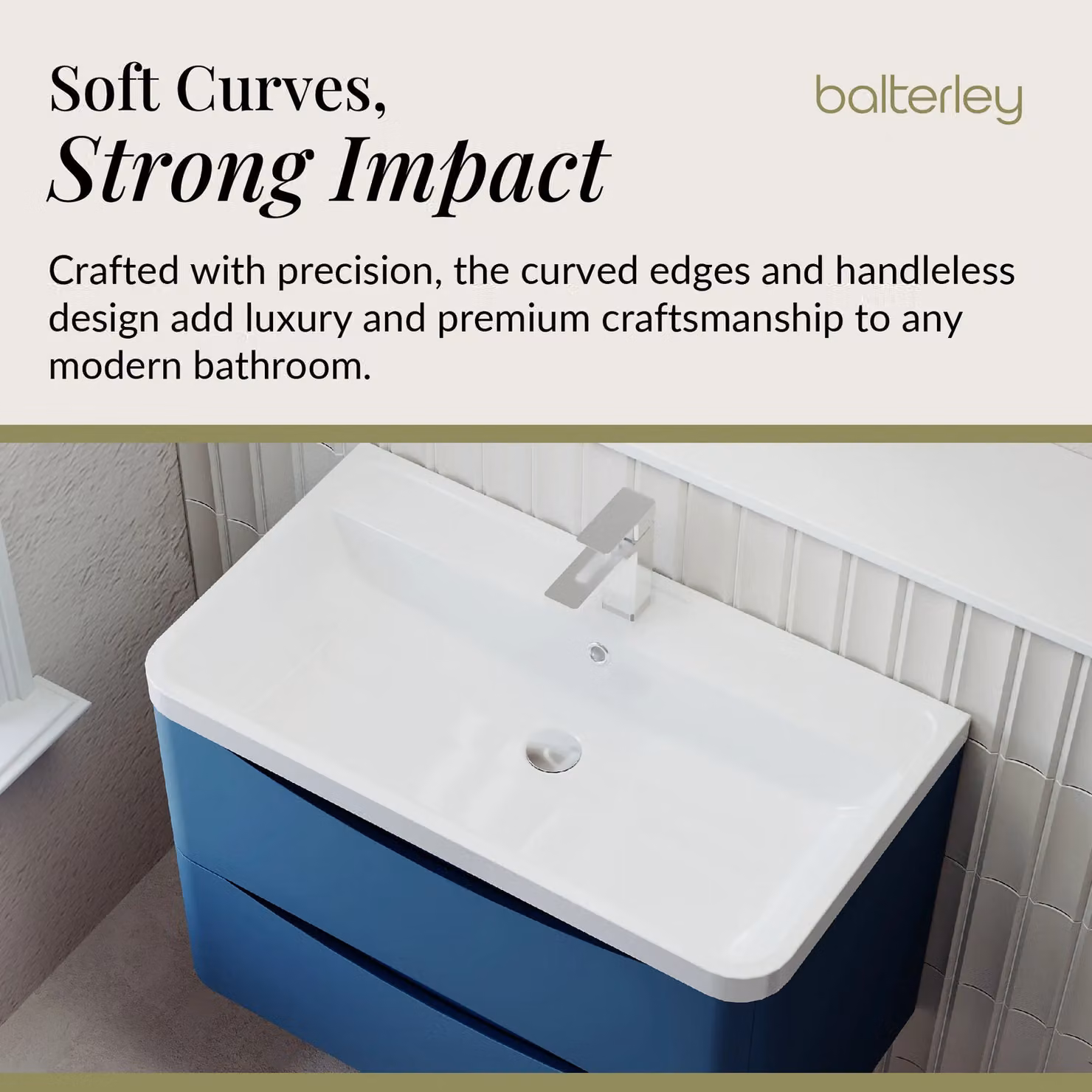 Balterley Wall Hung 2 Drawer Bathroom Vanity Unit and Basin, Satin Blue, Width: 75.5 cm – 3
